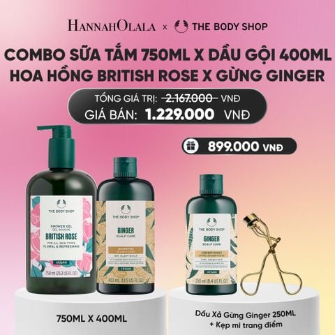  COMBO CHĂM DƯỠNG TOÀN THÂN - SỮA TẮM HƯƠNG HOA HỒNG ANH QUỐC BRITISH ROSE 750ML & DẦU GỘI GIẢM GÀU GIẢM NGỨA GINGER 400ML_ A362 