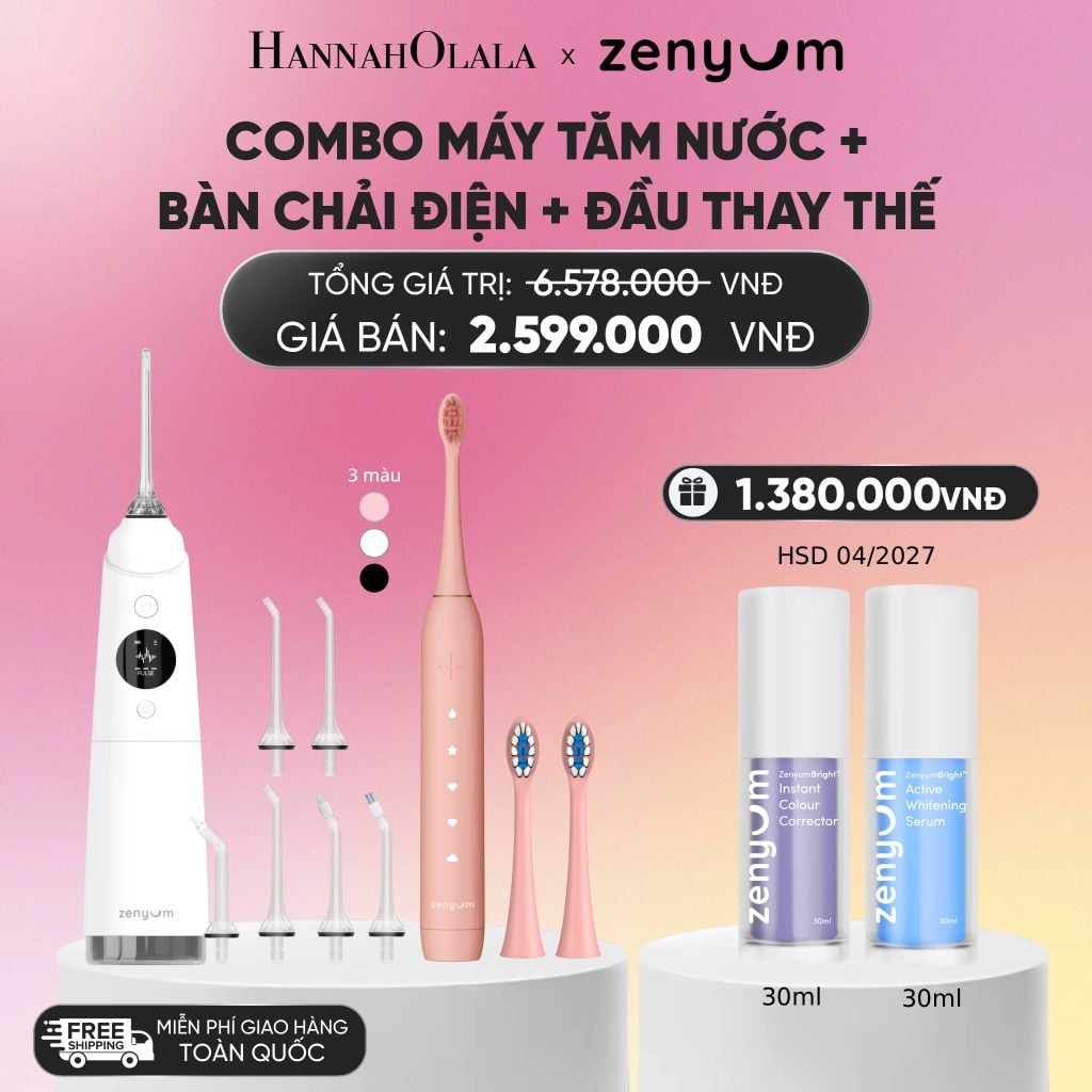  COMBO MÁY TĂM NƯỚC ZENYUM PRO + 6 ĐẦU THAY+ BÀN CHẢI ĐIỆN ZENYUM SONIC 2.0 + 2 ĐẦU THAY ÊM DỊU_A28 