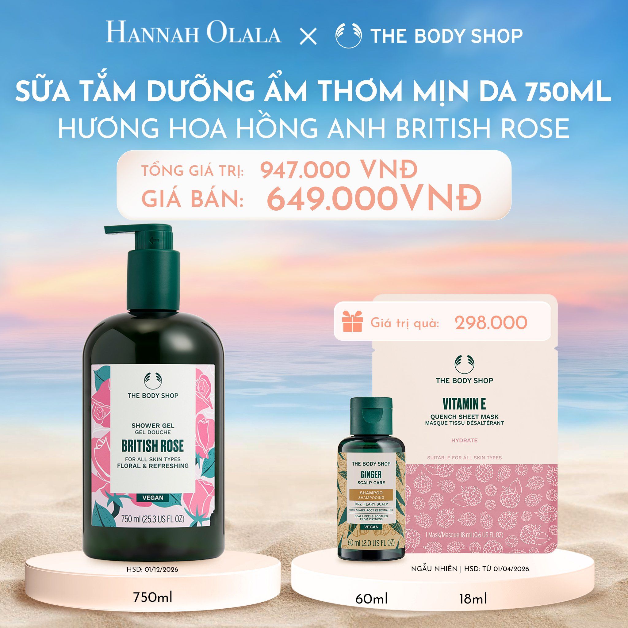  C715_DEAL 8: SỮA TẮM DƯỠNG ẨM DA HƯƠNG HOA HỒNG ANH QUỐC BRITISH ROSE SHOWER GEL 750ML 