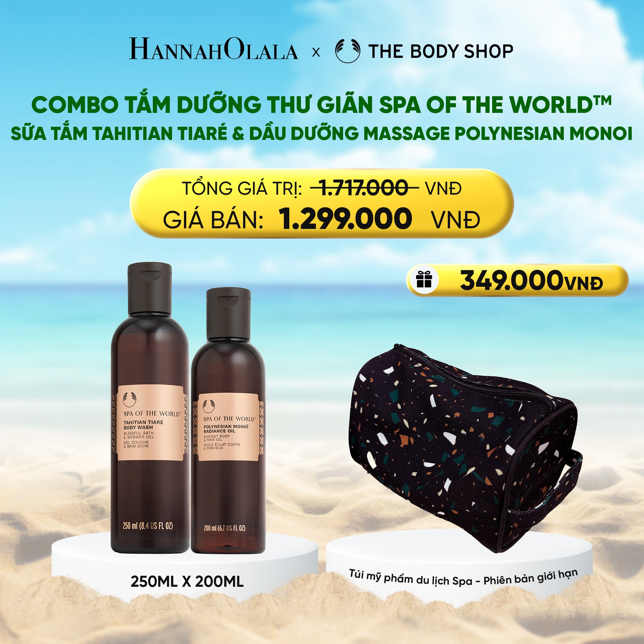 Combo Tắm Dưỡng Thư Giãn Spa of the World Hương Hoa Tiaré Sữa Tắm 250ml & Dầu Dưỡng Massage 200ml