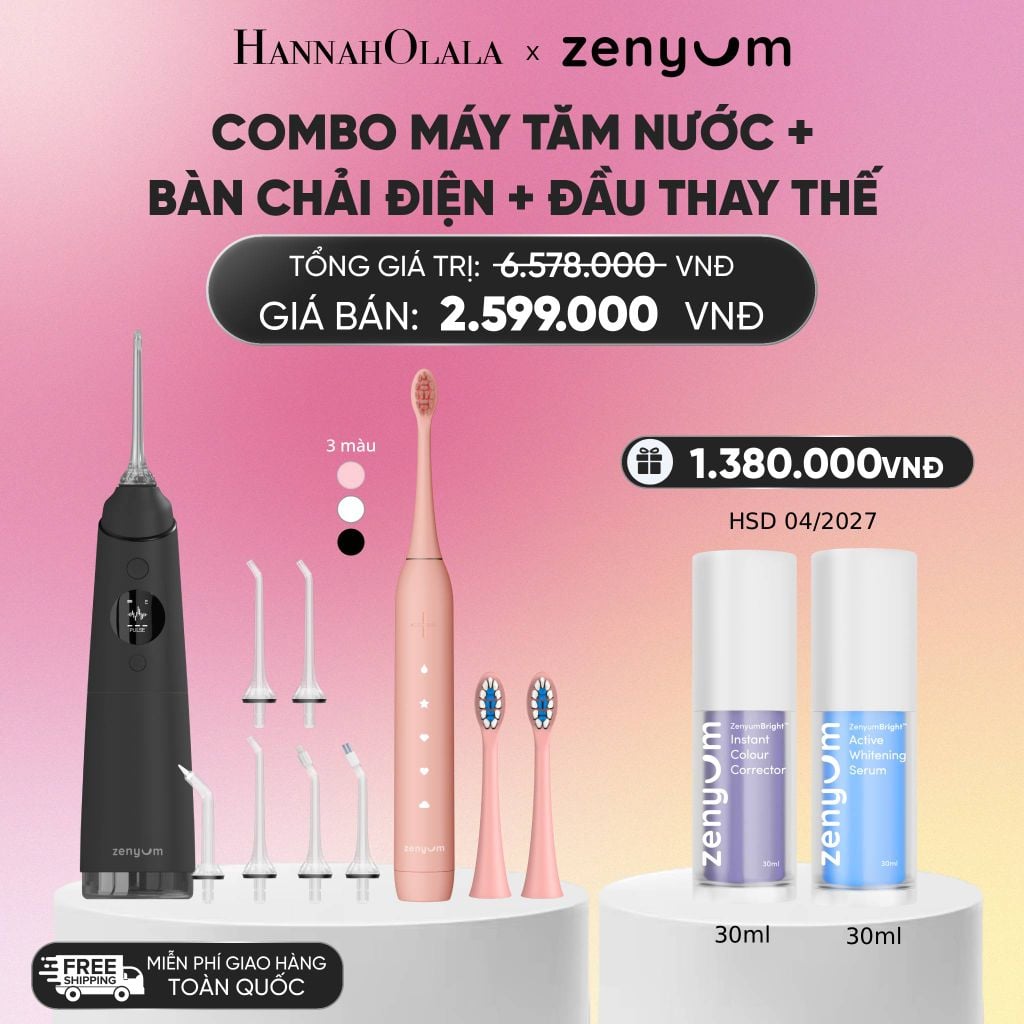  COMBO MÁY TĂM NƯỚC ZENYUM PRO + 6 ĐẦU THAY+ BÀN CHẢI ĐIỆN ZENYUM SONIC 2.0 + 2 ĐẦU THAY ÊM DỊU_A28 
