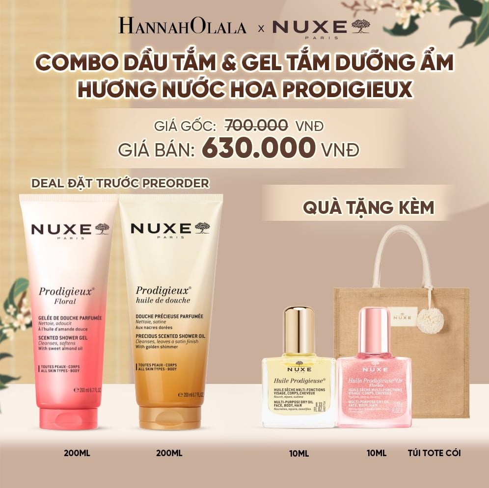  COMBO DẦU TẮM & GEL TẮM DƯỠNG ẨM HƯƠNG NƯỚC HOA NUXE PRODIGIEUX® 200ML x 2 - A5064 