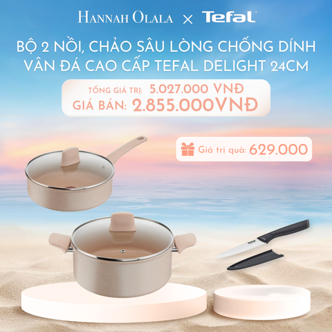  C1034_DEAL 8.1: BỘ 2 NỒI, CHẢO SÂU LÒNG CHỐNG DÍNH VÂN ĐÁ CAO CẤP TEFAL DELIGHT 24CM (CHẢO 24CM, NỒI 24CM) 