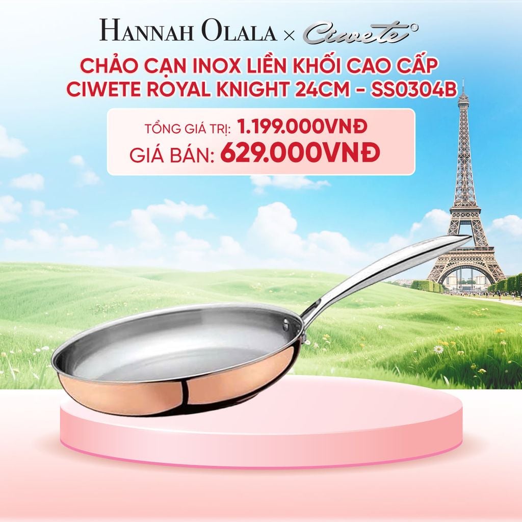  CHẢO CẠN INOX LIỀN KHỐI CAO CẤP CIWETE ROYAL KNIGHT - DEAL 8 - B37 
