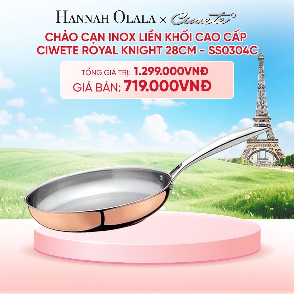  CHẢO CẠN INOX LIỀN KHỐI CAO CẤP CIWETE ROYAL KNIGHT - DEAL 8 - B37 