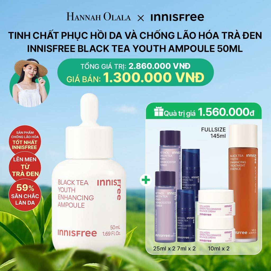  DEAL 8: TINH CHẤT PHỤC HỒI DA VÀ NGĂN NGỪA LÃO HÓA TRÀ ĐEN INNISFREE BLACK TEA YOUTH AMPOULE 50 ML 