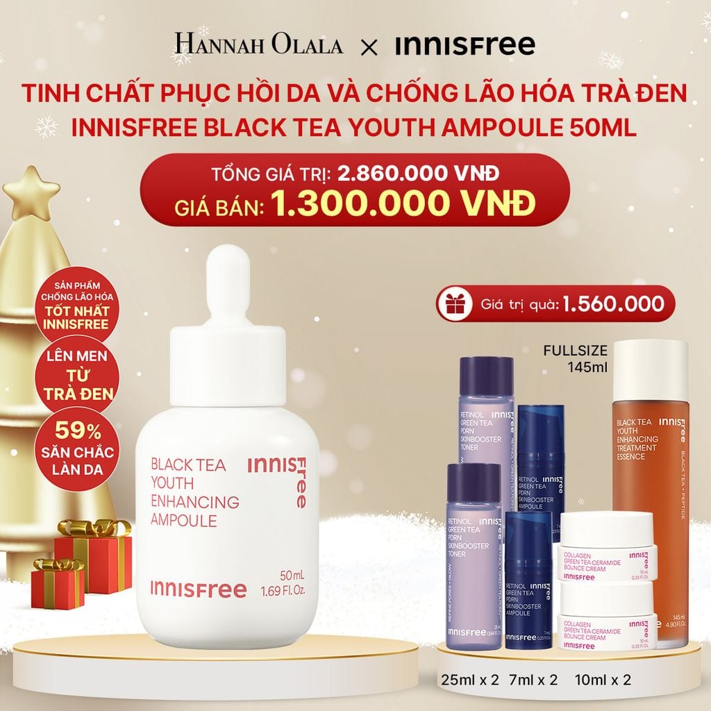  DEAL 8: TINH CHẤT PHỤC HỒI DA VÀ NGĂN NGỪA LÃO HÓA TRÀ ĐEN INNISFREE BLACK TEA YOUTH AMPOULE 50 ML 