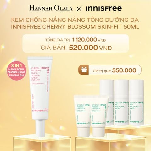  DEAL 8: KEM CHỐNG NẮNG NÂNG TÔNG DƯỠNG DA INNISFREE CHERRY BLOSSOM SKIN-FIT 50ML 