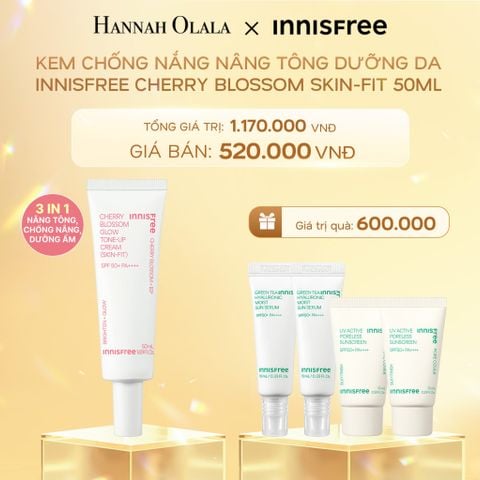  DEAL 8: KEM CHỐNG NẮNG NÂNG TÔNG DƯỠNG DA INNISFREE CHERRY BLOSSOM SKIN-FIT 50ML 