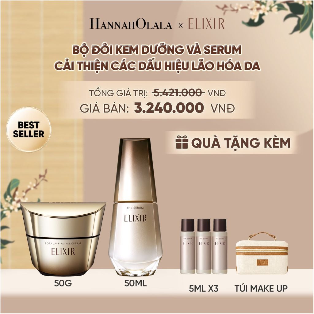  COMBO SERUM KÍCH HOẠT TRẺ HÓA LÀN DA EIS THE SERUM AA 50ML & KEM DƯỠNG CẢI THIỆN CHẢY XỆ NGĂN NGỪA LÃO HÓA ELIXIR TOTAL V FIRMING CREAM 50G - DEAL 13 - A1267 