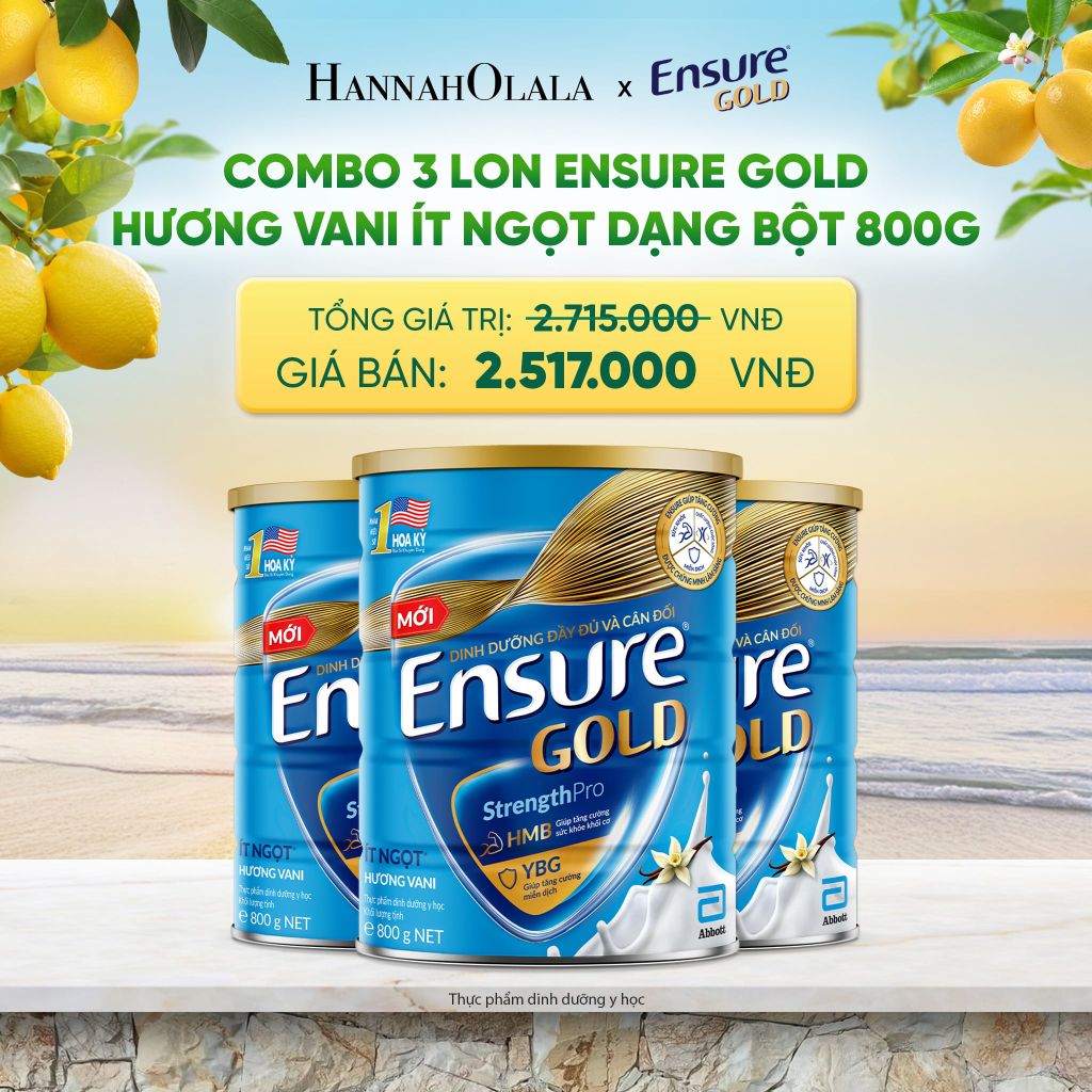  COMBO 3 LON ENSURE GOLD HƯƠNG VANI ÍT NGỌT DẠNG BỘT 800G DEAL 8: 