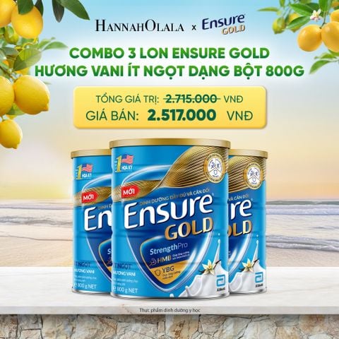  COMBO 3 LON ENSURE GOLD HƯƠNG VANI ÍT NGỌT DẠNG BỘT 800G DEAL 8: 