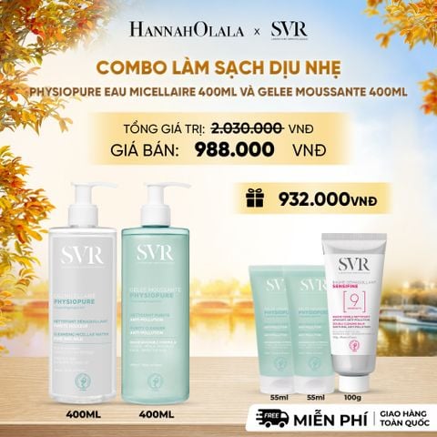  COMBO LÀM SẠCH DỊU NHẸ NƯỚC TẨY TRANG PHYSIOPURE EAU MICELLAIRE 400ML VÀ GEL RỬA MẶT GELEE MOUSSANTE 400ML - DEAL 8 - E696 