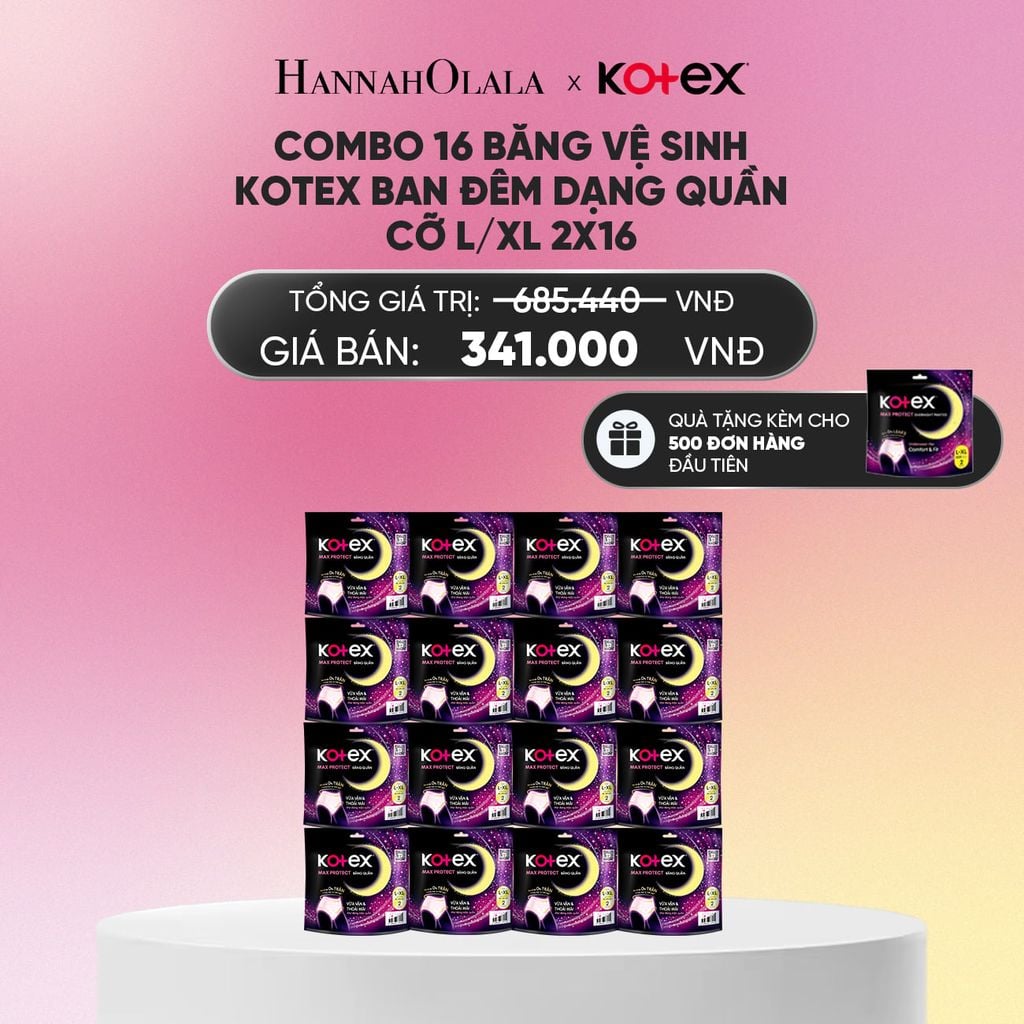  COMBO 16 BĂNG VỆ SINH KOTEX BAN ĐÊM DẠNG QUẦN CỠ L/XL 2X16_A1323 
