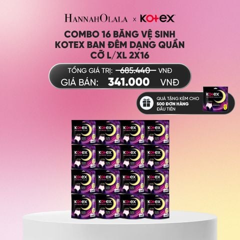  COMBO 16 BĂNG VỆ SINH KOTEX BAN ĐÊM DẠNG QUẦN CỠ L/XL 2X16_A1323 