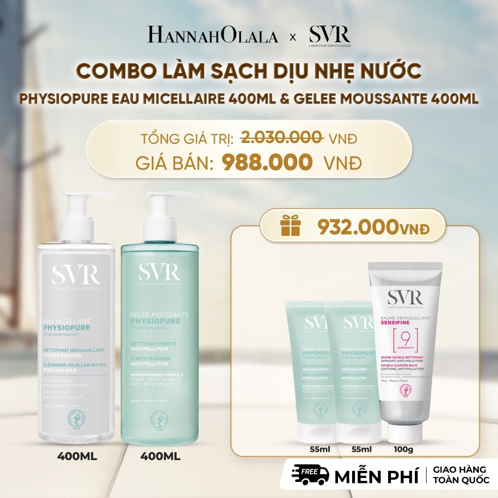  COMBO LÀM SẠCH DỊU NHẸ NƯỚC TẨY TRANG PHYSIOPURE EAU MICELLAIRE 400ML VÀ GEL RỬA MẶT GELEE MOUSSANTE 400ML - DEAL 8 