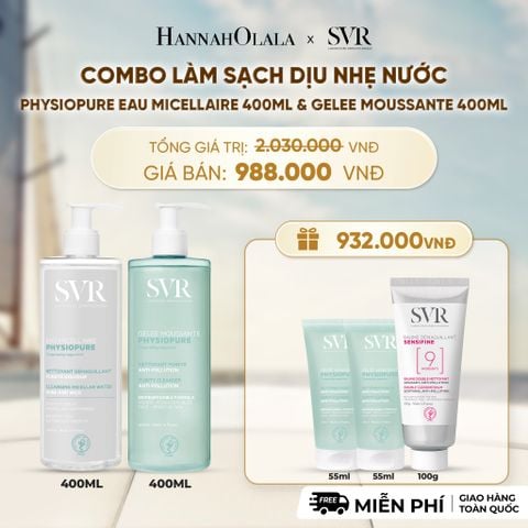  COMBO LÀM SẠCH DỊU NHẸ NƯỚC TẨY TRANG PHYSIOPURE EAU MICELLAIRE 400ML VÀ GEL RỬA MẶT GELEE MOUSSANTE 400ML - DEAL 8 