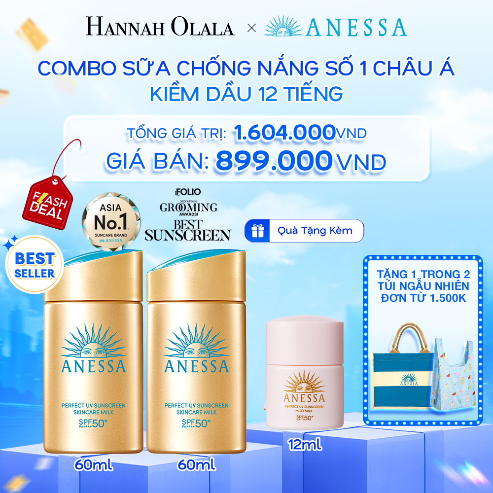  A22: DEAL 7: COMBO SỮA CHỐNG NẮNG DƯỠNG DA KIỀM DẦU BẢO VỆ HOÀN HẢO ANESSA GOLD MILK SPF50+ PA++++ 60MLX2 