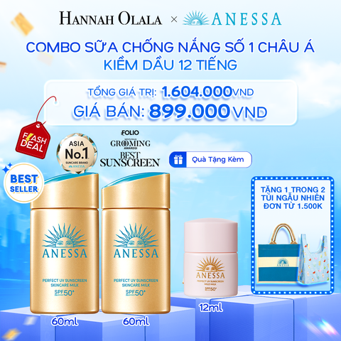  A22: DEAL 7: COMBO SỮA CHỐNG NẮNG DƯỠNG DA KIỀM DẦU BẢO VỆ HOÀN HẢO ANESSA GOLD MILK SPF50+ PA++++ 60MLX2 