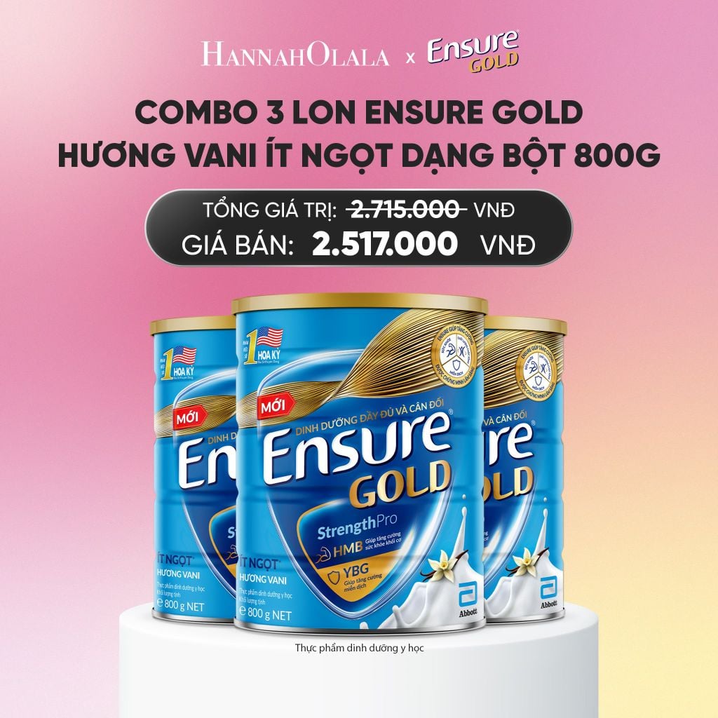  COMBO 3 LON ENSURE GOLD HƯƠNG VANI ÍT NGỌT DẠNG BỘT 800G DEAL : _A1622 