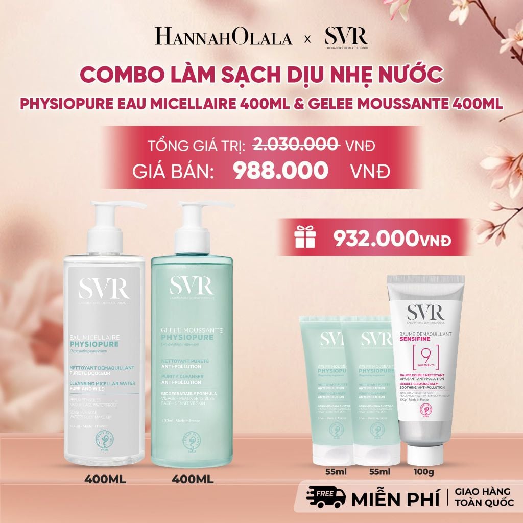  COMBO LÀM SẠCH DỊU NHẸ NƯỚC TẨY TRANG PHYSIOPURE EAU MICELLAIRE 400ML VÀ GEL RỬA MẶT GELEE MOUSSANTE 400ML - DEAL 8 - A499 