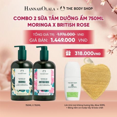  COMBO 2 SỮA TẮM THIÊN NHIÊN DƯỠNG ẨM NGÁT HƯƠNG 750ML - MORINGA X BRITISH ROSE 