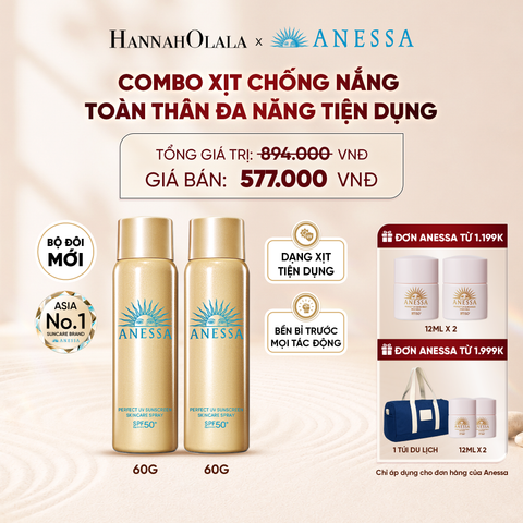  COMBO XỊT CHỐNG NẮNG DƯỠNG DA ĐA NĂNG TIỆN DỤNG BẢO VỆ HOÀN HẢO ANESSA GOLD SPRAY SPF50+ PA++++ 60GX2 - DEAL 8 