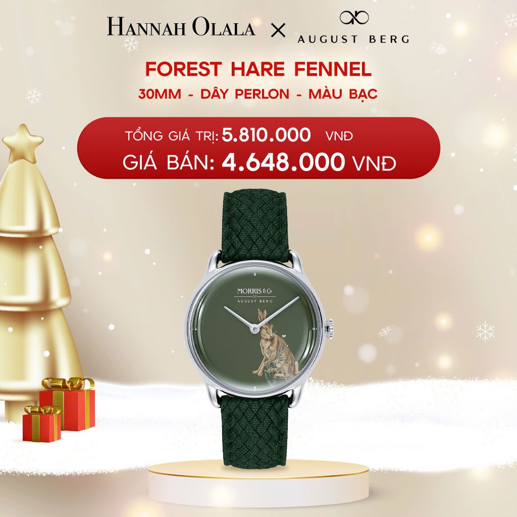  DEAL 8: ĐỒNG HỒ ĐAN MẠCH AUGUST BERG x MORRIS & CO. - MẶT FOREST HARE FENNEL 30MM VIỀN MÀU BẠC - DÂY PERLON 