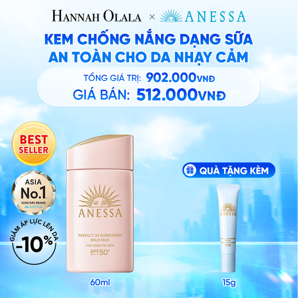  KEM CHỐNG NẮNG DẠNG SỮA DƯỠNG DA DỊU NHẸ AN TOÀN CHO DA NHẠY CẢM VÀ TRẺ EM ANESSA MILD MILK SPF50+ PA++++ 60ML 