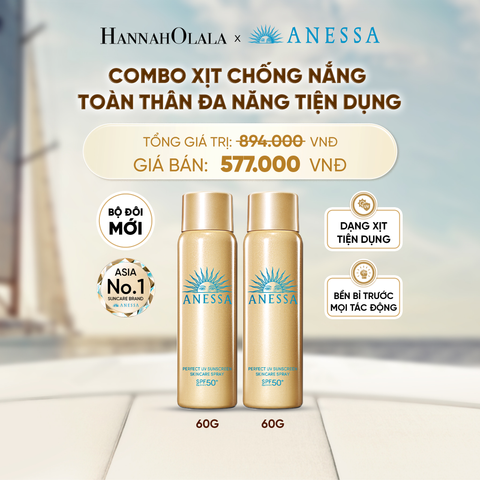  COMBO XỊT CHỐNG NẮNG DƯỠNG DA ĐA NĂNG TIỆN DỤNG BẢO VỆ HOÀN HẢO ANESSA GOLD SPRAY SPF50+ PA++++ 60GX2 - DEAL 8 