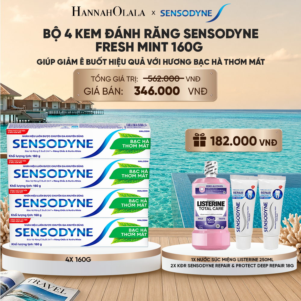  BỘ 4 KEM ĐÁNH RĂNG SENSODYNE FRESH MINT 160G GIÚP GIẢM Ê BUỐT HIỆU QUẢ VỚI HƯƠNG BẠC HÀ THƠM MÁT_ D507 