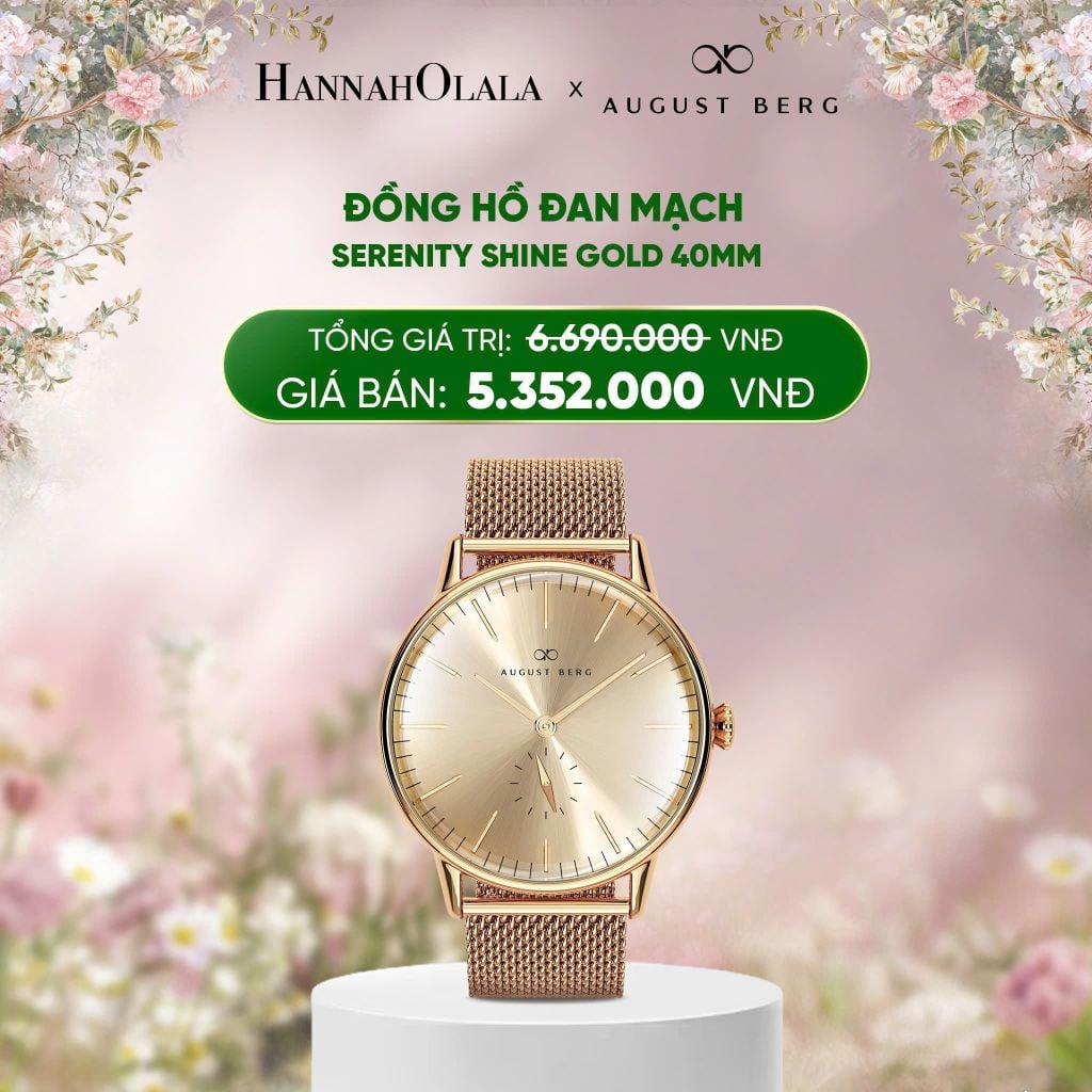  DEAL 8: ĐỒNG HỒ ĐAN MẠCH AUGUST BERG - SERENITY SHINE GOLD 40MM - DÂY KIM LOẠI MESH - VÀNG 