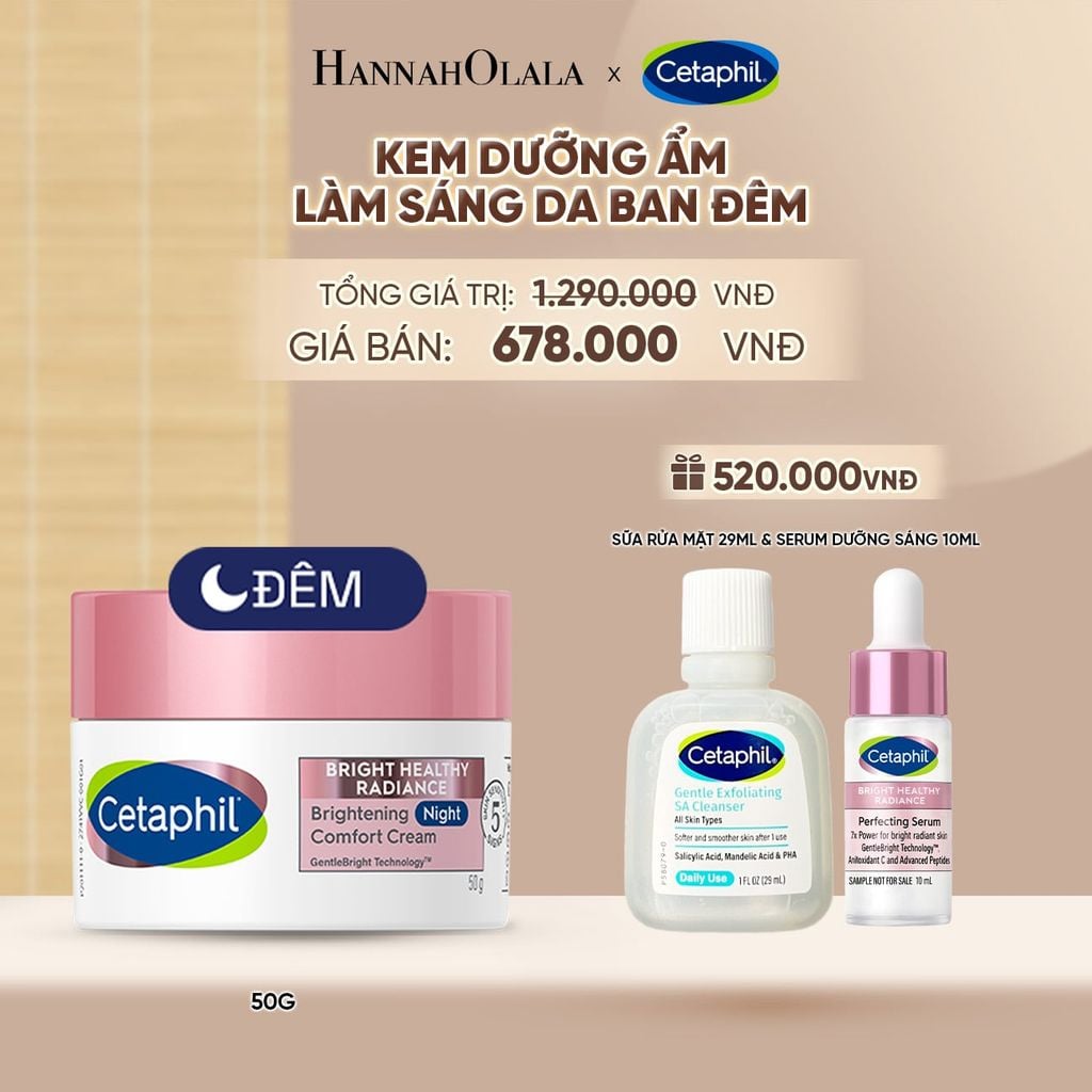  KEM DƯỠNG ẨM SÁNG DA BAN ĐÊM DỊU LÀNH CHO DA NHẠY CẢM CETAPHIL BRIGHT HEALTHY RADIANCE NIGHT CREAM 50G DEAL 8: - A1207 
