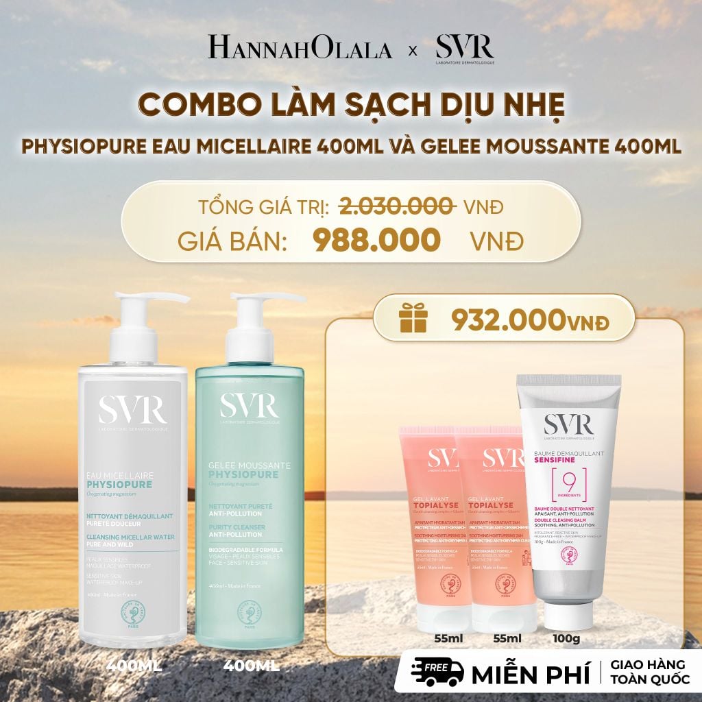  COMBO LÀM SẠCH DỊU NHẸ NƯỚC TẨY TRANG PHYSIOPURE EAU MICELLAIRE 400ML VÀ GEL RỬA MẶT GELEE MOUSSANTE 400ML - DEAL 8 - B508 