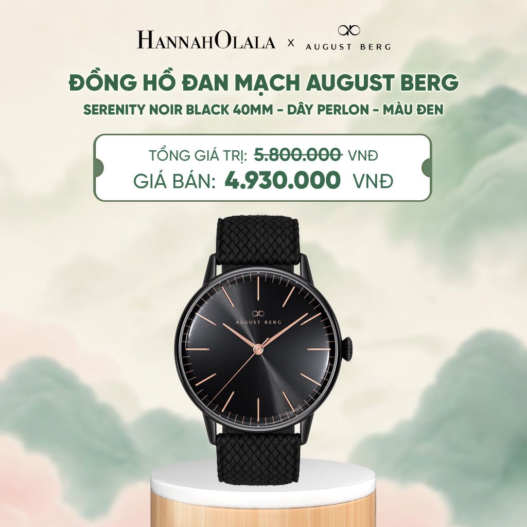  ĐỒNG HỒ ĐAN MẠCH AUGUST BERG SERENITY NOIR BLACK 40MM - DÂY PERLON - MÀU ĐEN - DEAL 8 - A1812 