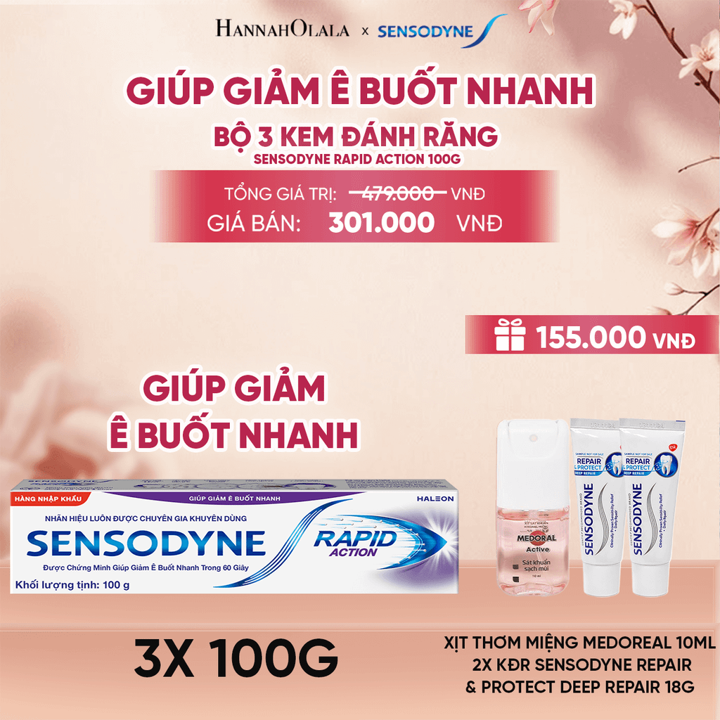  BỘ 3 KEM ĐÁNH RĂNG SENSODYNE RAPID ACTION 100G GIÚP GIẢM Ê BUỐT NHANH - A529 
