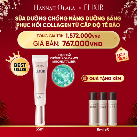  A265_DEAL 8: [THẾ HỆ MỚI] KEM CHỐNG NẮNG DẠNG SỮA DƯỠNG SÁNG PHỤC HỒI COLLAGEN TỪ CẤP ĐỘ TẾ BÀO ELIXIR DAY CARE REVOLUTION SPF50+ 35ML 