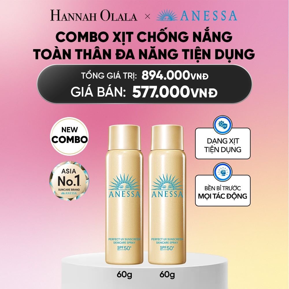  COMBO XỊT CHỐNG NẮNG DƯỠNG DA ĐA NĂNG TIỆN DỤNG BẢO VỆ HOÀN HẢO ANESSA GOLD SPRAY SPF50+ PA++++ 60GX2 - DEAL 8_A2344 