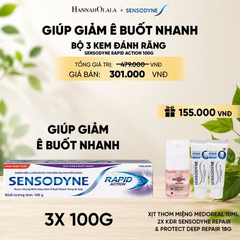  BỘ 3 KEM ĐÁNH RĂNG SENSODYNE RAPID ACTION 100G GIÚP GIẢM Ê BUỐT NHANH 
