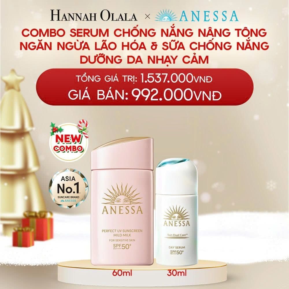  DEAL 8: COMBO SERUM CHỐNG NẮNG & SỮA CHỐNG NẮNG BẢO VỆ VÀ DƯỠNG DA AN TOÀN CHO DA NHẠY CẢM ANESSA DAY SERUM 30ML + MILD MILK 60ML 