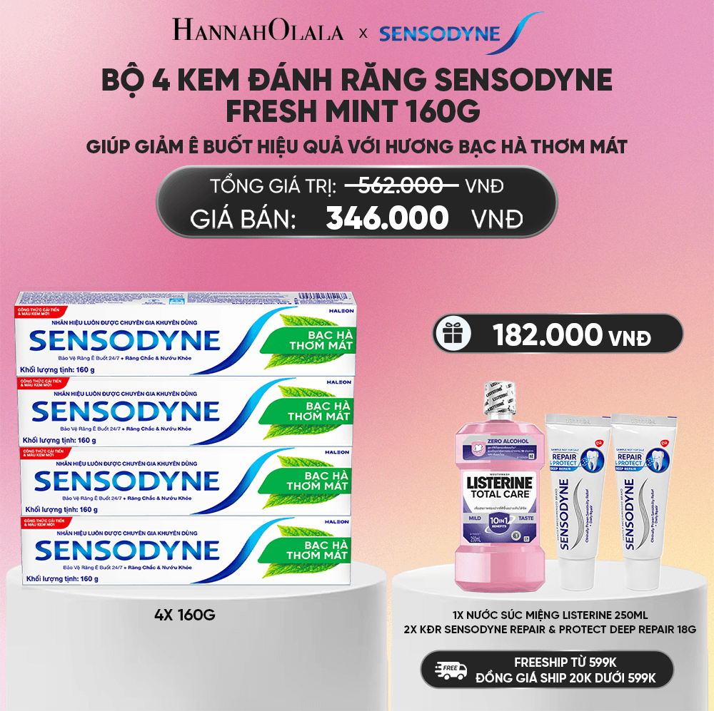  BỘ 4 KEM ĐÁNH RĂNG SENSODYNE FRESH MINT 160G GIÚP GIẢM Ê BUỐT HIỆU QUẢ VỚI HƯƠNG BẠC HÀ THƠM MÁT_A578 
