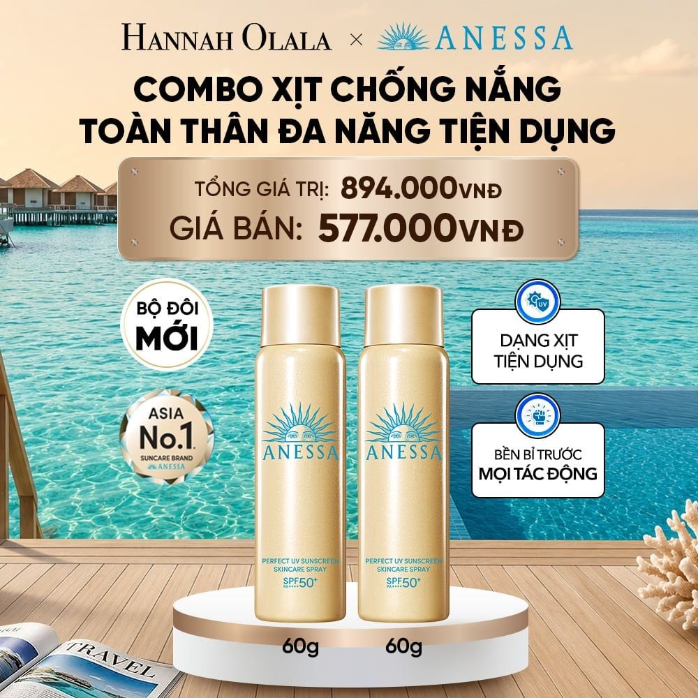  COMBO XỊT CHỐNG NẮNG DƯỠNG DA ĐA NĂNG TIỆN DỤNG BẢO VỆ HOÀN HẢO ANESSA GOLD SPRAY SPF50+ PA++++ 60GX2 - DEAL 8_ D1354 
