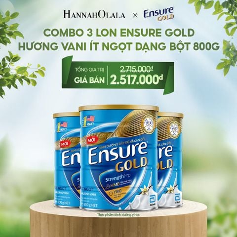  E120_DEAL 8: COMBO 3 LON ENSURE GOLD HƯƠNG VANI ÍT NGỌT DẠNG BỘT 800G 