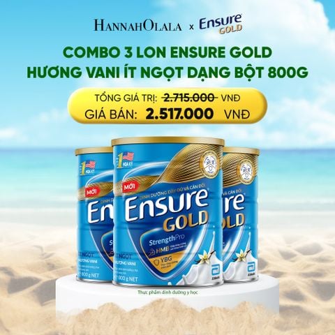  DEAL_8: COMBO 3 LON ENSURE GOLD HƯƠNG VANI ÍT NGỌT DẠNG BỘT 800G 