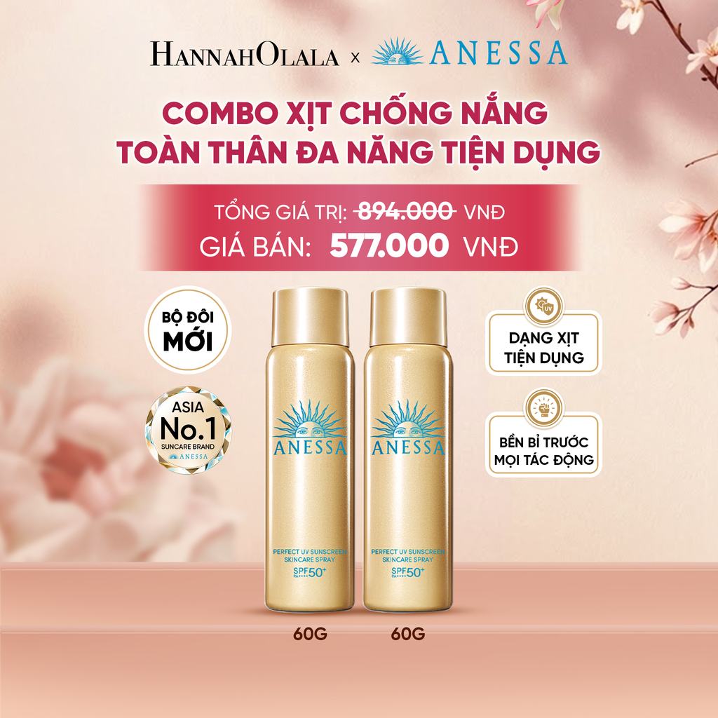  COMBO XỊT CHỐNG NẮNG DƯỠNG DA ĐA NĂNG TIỆN DỤNG BẢO VỆ HOÀN HẢO ANESSA GOLD SPRAY SPF50+ PA++++ 60GX2 - DEAL 8 - A1643 