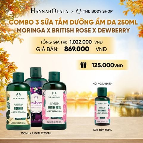  COMBO 3 SỮA TẮM THIÊN NHIÊN DƯỠNG ẨM NGÁT HƯƠNG 250ML - MORINGA X BRITISH ROSE X DEWBERRY - E725 