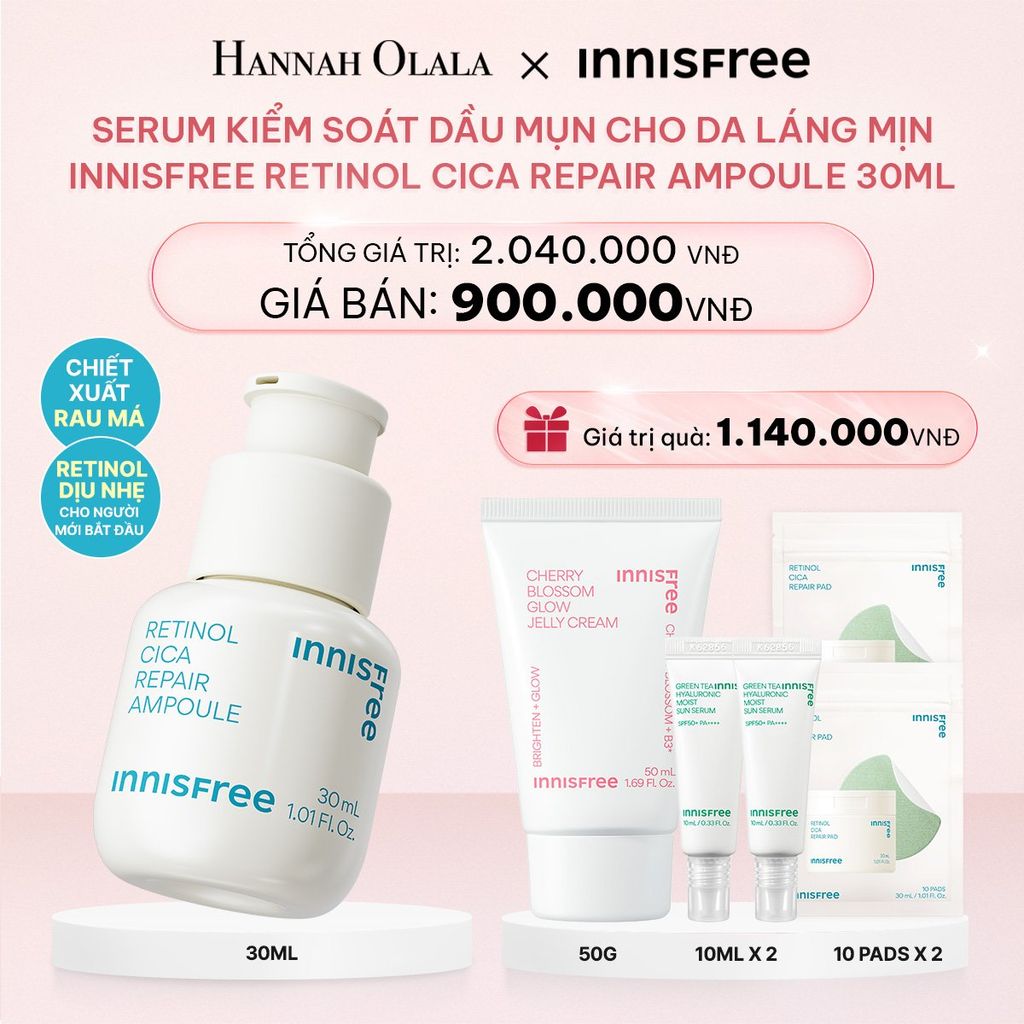  E144_DEAL 9: SERUM KIỂM SOÁT DẦU MỤN CHO DA LÁNG MỊN INNISFREE RETINOL CICA REPAIR AMPOULE 30ML 