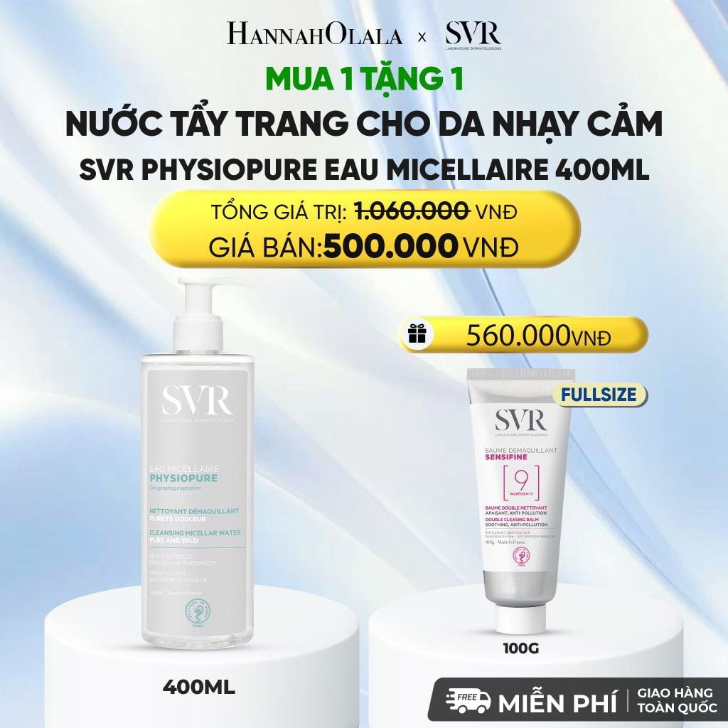  [MUA 1 TẶNG 1] NƯỚC TẨY TRANG CHO DA NHẠY CẢM SVR PHYSIOPURE EAU MICELLAIRE 400ML - DEAL 08 
