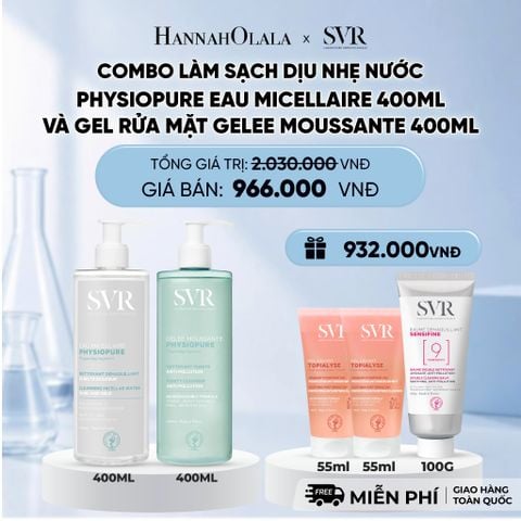  COMBO LÀM SẠCH DỊU NHẸ NƯỚC TẨY TRANG PHYSIOPURE EAU MICELLAIRE 400ML VÀ GEL RỬA MẶT GELEE MOUSSANTE 400ML - DEAL 8 