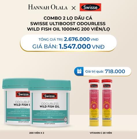  DEAL 8: COMBO 2 LỌ DẦU CÁ SWISSE ULTIBOOST ODOURLESS WILD FISH OIL 1000MG 200 VIÊN/LỌ 